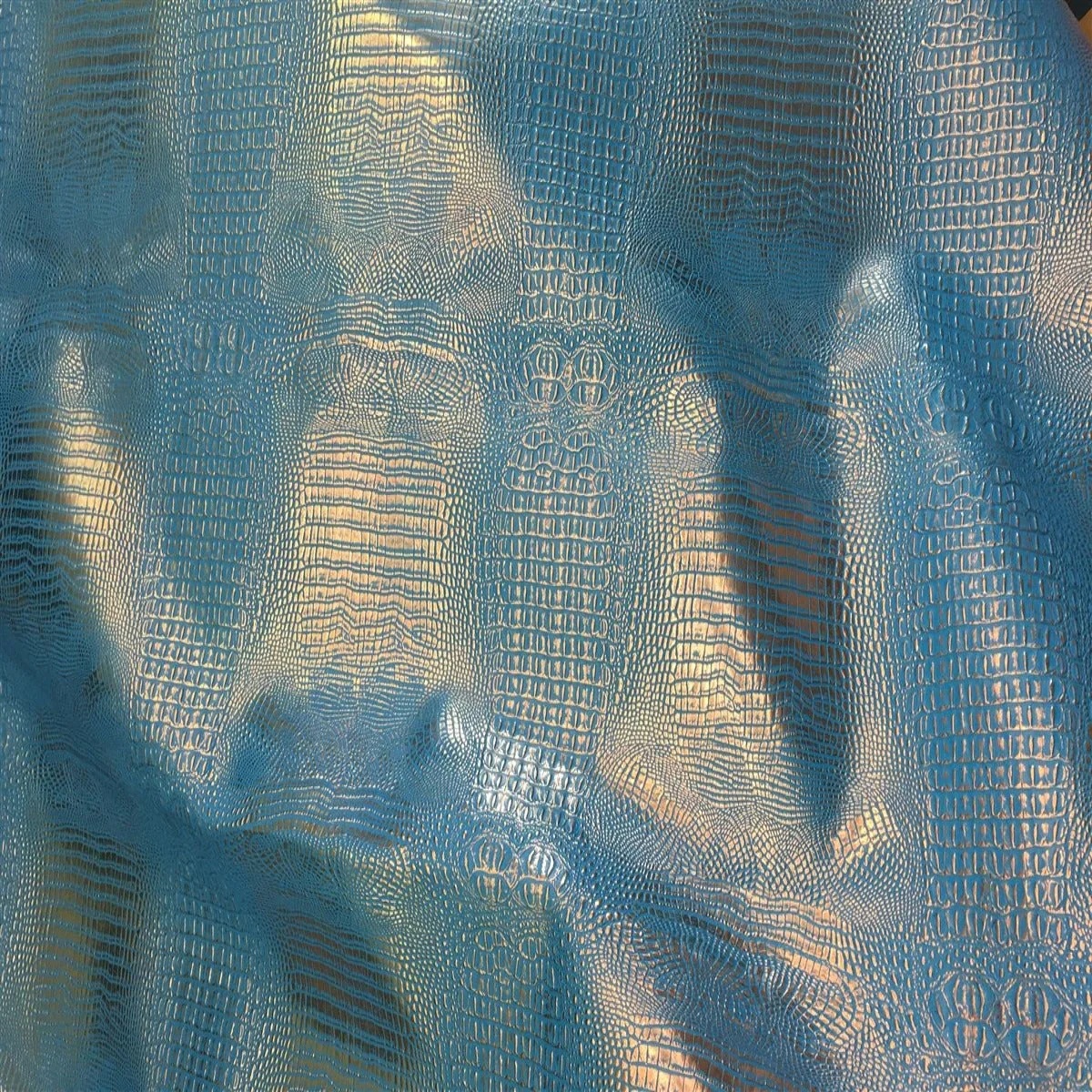 Metallic Faux Gator - Turquoise Silver